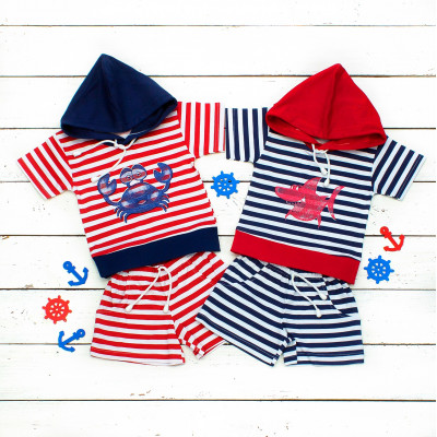 Комплект для мальчика в полоску, синий