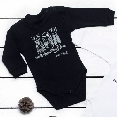 Боди длинный рукав Совы, черный
