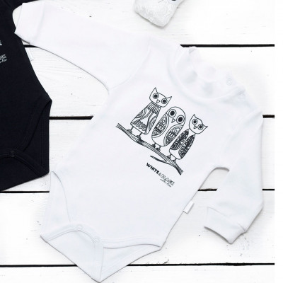 Боди длинный рукав Совы, белое