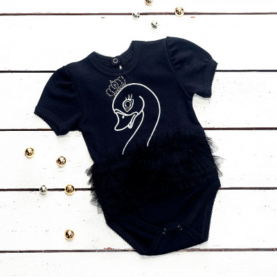 Боди черное с лебедем