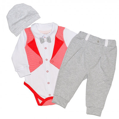 Комплект с боди и шапкой, красный