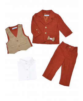 Кирпичный костюм CHADOLLS из вельвета с жаккардовой жилеткой