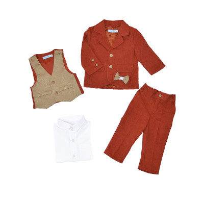 Кирпичный костюм CHADOLLS из вельвета с жаккардовой жилеткой