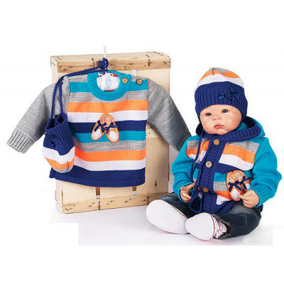 Кофта детская с капюшоном и в комплекте с шапкой, с нашивкой "Ботинки"