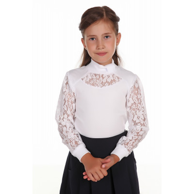 Блузка белая школьная с кружевом