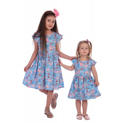 Летнее голубое платье с рукавами-крыльями