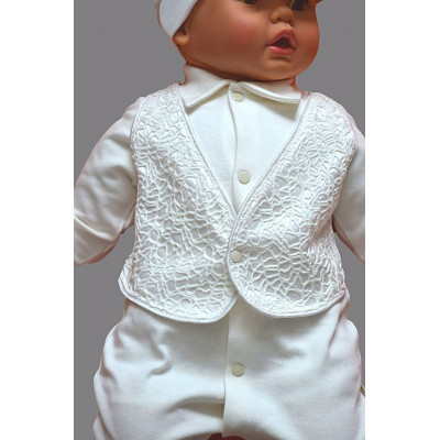 Комбинезон с имитацией жилета на выписку для мальчика с шапкой