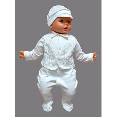 Комбинезон с имитацией жилета на выписку для мальчика с шапкой