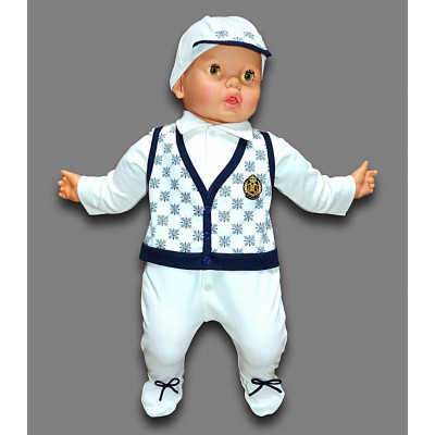 Комбинезон детский на выписку для мальчика с кепкой