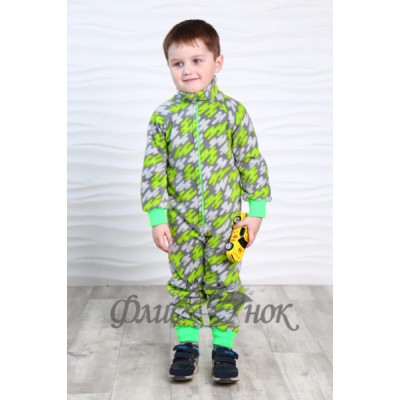 Флисовый комбинезон серый с зеленой палитрой