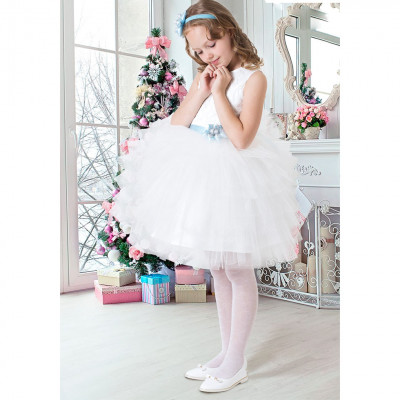 Платье пышное из атласа и фатина, белое