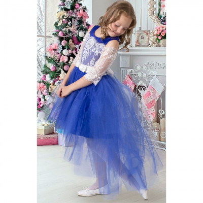 Платье синее с белым кружевом