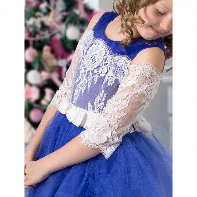 Платье синее с белым кружевом