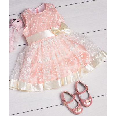 Платье персикового цвета с шёлковым бантом