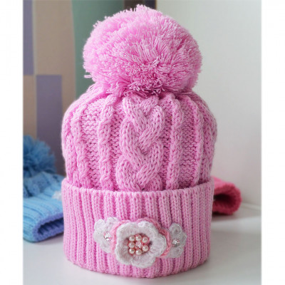Шапка розовая с помпоном