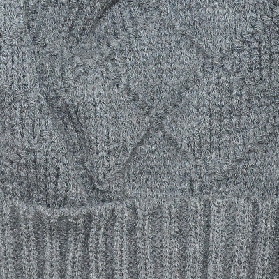 Шапка бини серая с помпоном зимняя