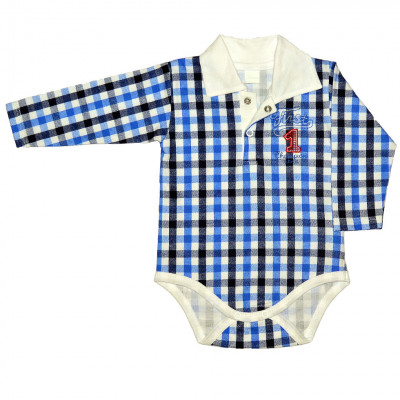 Клетчатое синее боди поло с длинными рукавами