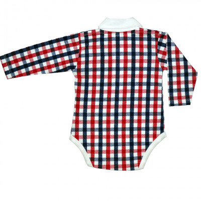 Клетчатое красное боди поло с длинными рукавами