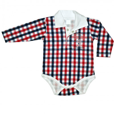 Клетчатое красное боди поло с длинными рукавами