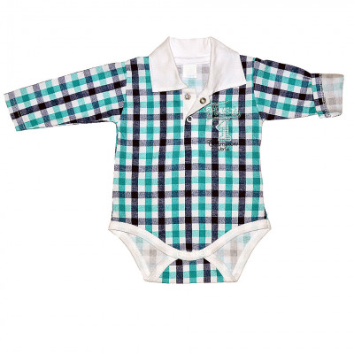 Клетчатое зеленое боди поло с длинными рукавами