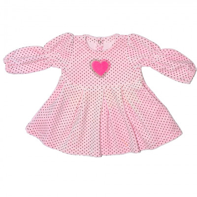 Розовое велюровое платье в горошек