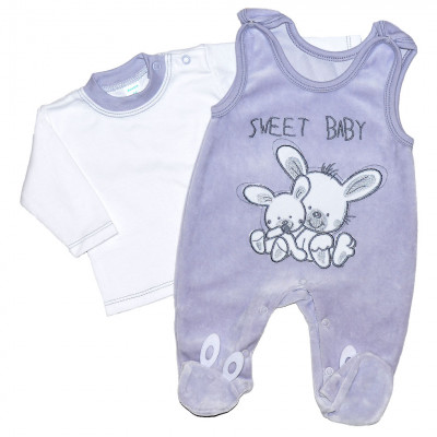 Велюровый серый комплект для новорожденного SweetBaby