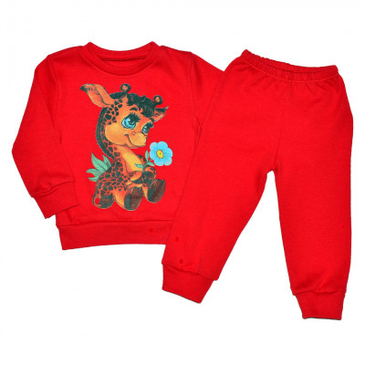 Ярко-красная пижама для девочки с жирафом