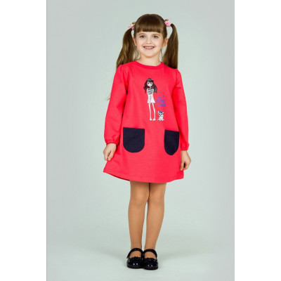 Коралловое платье с длинными рукавами