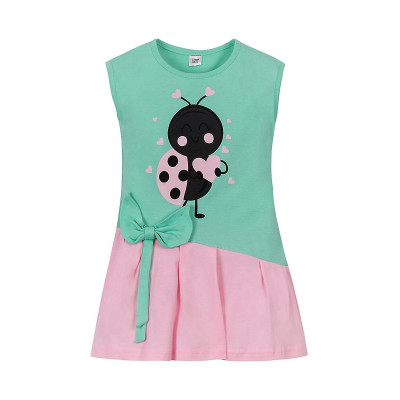 Платье ментолово-розовое с рисунком