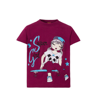 Бордовая футболка для девочки SuperGirl