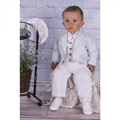 Летний голубой костюм для мальчика "Лён"