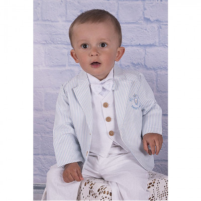 Летний голубой костюм для мальчика "Лён"